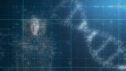 Poster - Animation of data processing, human face model and dna in blue space