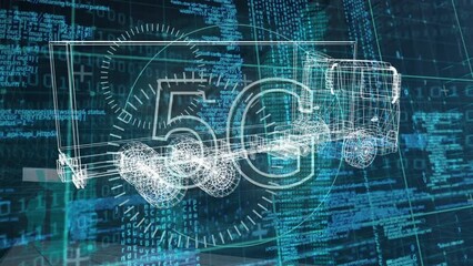 Poster - Animation of truck project and 5g over data processing in black and blue space