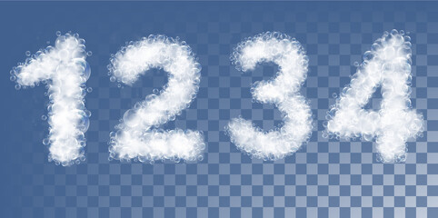 Aufkleber - Set of 1, 2, 3, 4 numbers made out of soap foam and bubbles. Vector