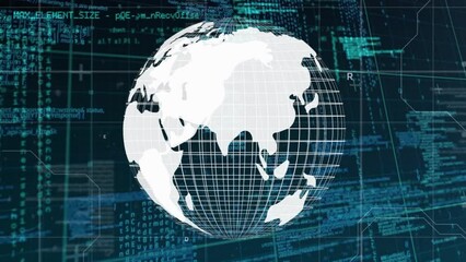 Poster - Animation of globe rotating over data processing in blue and black space
