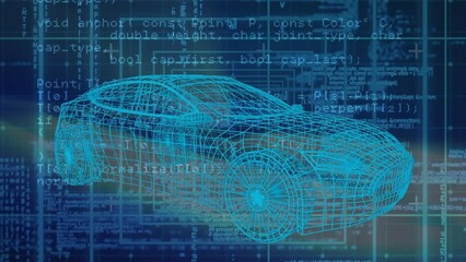 Poster - Animation of car project over data processing in blue space