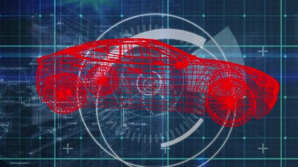 Poster - Animation of rotating car project and 5g in blue space