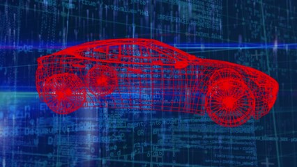 Poster - Animation of car project rotating over data processing in blue space