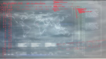 Poster - Animation of interface with world map and red processing data