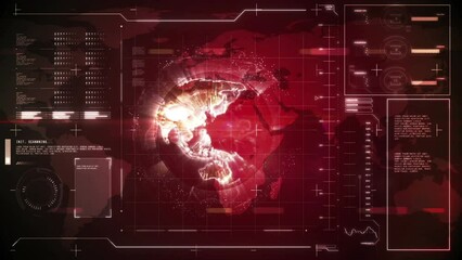 Poster - Animation of network of connections with glowing globe spinning and data processing