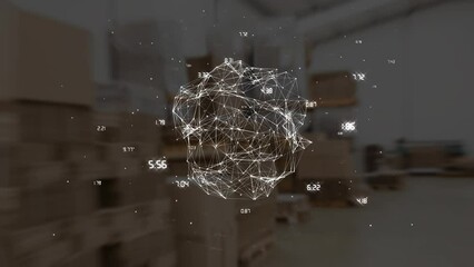 Poster - Animation of network of connections with globe over warehouse