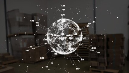 Poster - Animation of network of connections with globe over warehouse