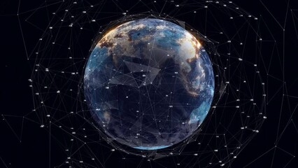 Poster - Animation of network of connections with numbers and globe spinning