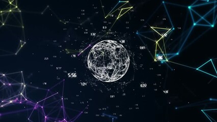 Sticker - Animation of network of connections with numbers over globe