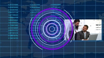 Poster - Animation of scope scanning over data processing and diverse business people