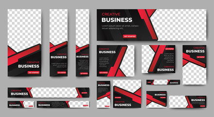 set of corporate web banners of standard size with a place for photos. Vertical, horizontal and square template