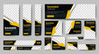 Business banner design web template Set, Horizontal header web banner. Modern Gradient Black and yellow cover header background for website. Social Media Cover ads banner, flyer, invitation card