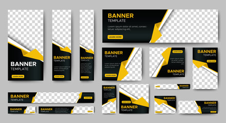 Fototapete - Business banner design web template Set, Horizontal header web banner. Modern Gradient Black and yellow cover header background for website. Social Media Cover ads banner, flyer, invitation card