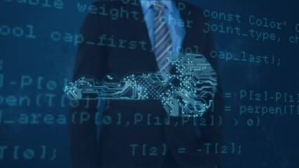 Poster - Animation of data processing over key and businessman