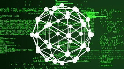 Poster - Animation of rotating molecule over data processing on green and black space