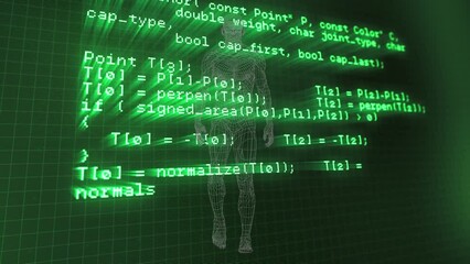 Poster - Animation of data processing over walking human body model in green space