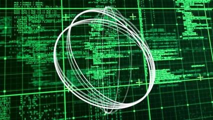 Poster - Animation of circles rotating over data processing in green and black space