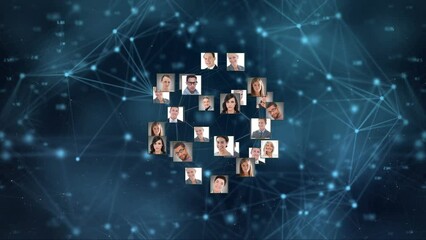 Poster - Animation of globe with network of connections and people's photos