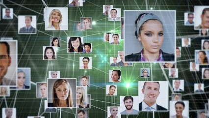 Poster - Animation of globe with network of connections and people's photos