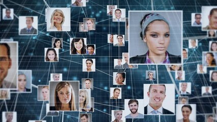 Poster - Animation of globe with network of connections and people's photos