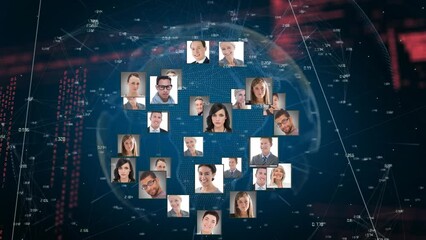 Poster - Animation of globe of network of connections with people's photos