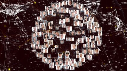 Poster - Animation of globe of network of connections with people's photos
