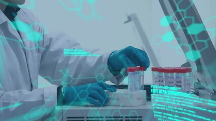 Poster - Animation of scientific data processing over scientist in laboratory