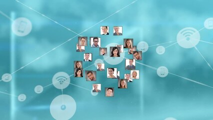 Poster - Animation of globe with network of connections and business people photos