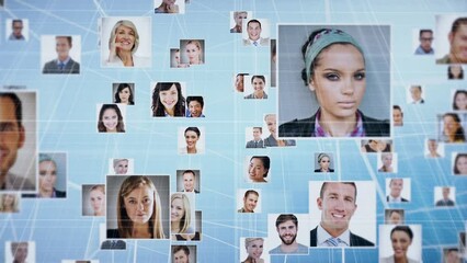Poster - Animation of globe with network of connections and business people photos