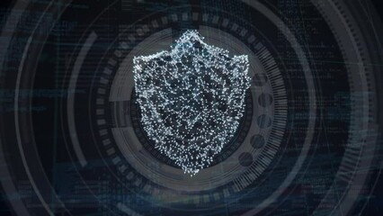Poster - Animation of digital shield over black background with rotating circles