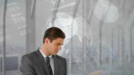 Canvas Print - Animation of caucasian businessman over diverse graphs and globe