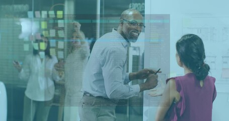 Poster - Animation of data processing over diverse business people talking