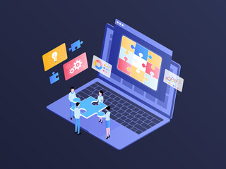 Wall Mural - problem solving isometric illustration dark gradient. suitable for mobile app, website, banner, diag
