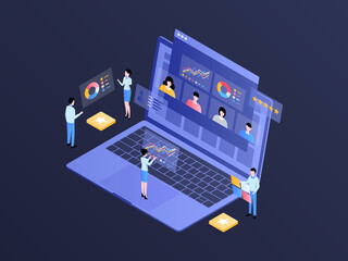 Wall Mural - employee performance isometric illustration dark gradient. suitable for mobile app, website, banner,