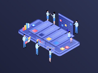 Wall Mural - project management isometric illustration dark gradient. suitable for mobile app, website, banner, d