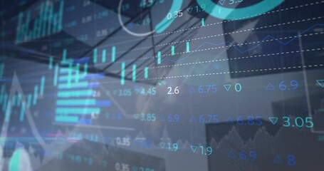 Poster - Animation of financial data and graphs over architecture