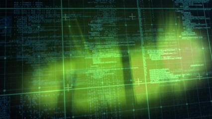 Poster - Animation of light spots and data processing on black background