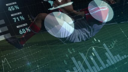Poster - Animation of graphs and data over caucasian soccer player suffering at stadium