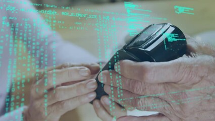 Poster - Animation of data processing over caucasian woman paying with credit card