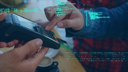 Poster - Animation of data processing over caucasian man paying with credit card