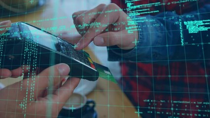 Poster - Animation of data processing over caucasian man paying with credit card