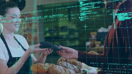 Poster - Animation of data processing over caucasian man paying with credit card