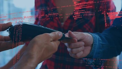 Poster - Animation of data processing over caucasian man paying with credit card