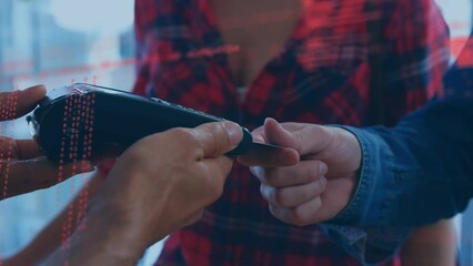 Poster - Animation of data processing over caucasian man paying with credit card