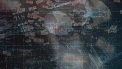 Poster - Animation of data processing and dollars over caucasian woman