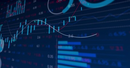 Poster - animation of financial data and graphs over navy background
