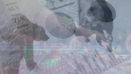 Poster - Animation of financial data processing over bear and bull and casino