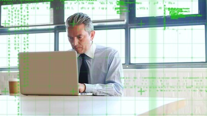 Poster - Animation of data processing over caucasian businessman using laptop