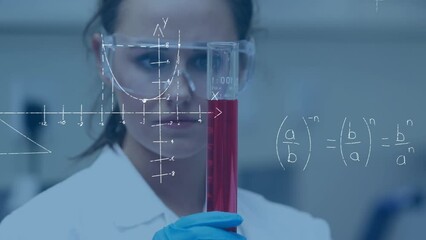 Poster - Animation of mathematical formulas over scientist in laboratory