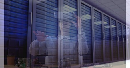 Poster - Animation of women using vr headset over server room